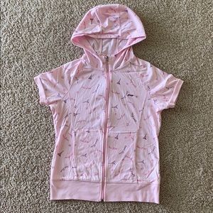 pink, short sleeve zip up